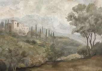 Photo Wallpaper Tuscan Villa - Picturesque Landscape with Cypresses and Old Building Wallpaper Cropper