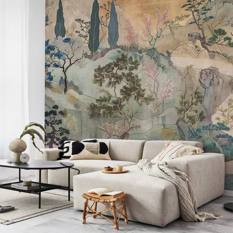 Oriental Landscape - Picturesque Hills with Trees and Rock Formations