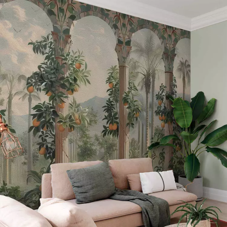 Orange Paradise - Exotic Garden with Columns and Mountain View