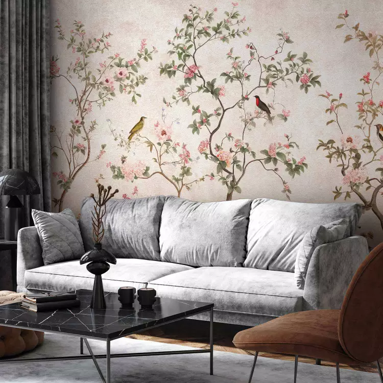 Spring Paradise - Blooming Shrubs with Birds Amidst Lush Vegetation