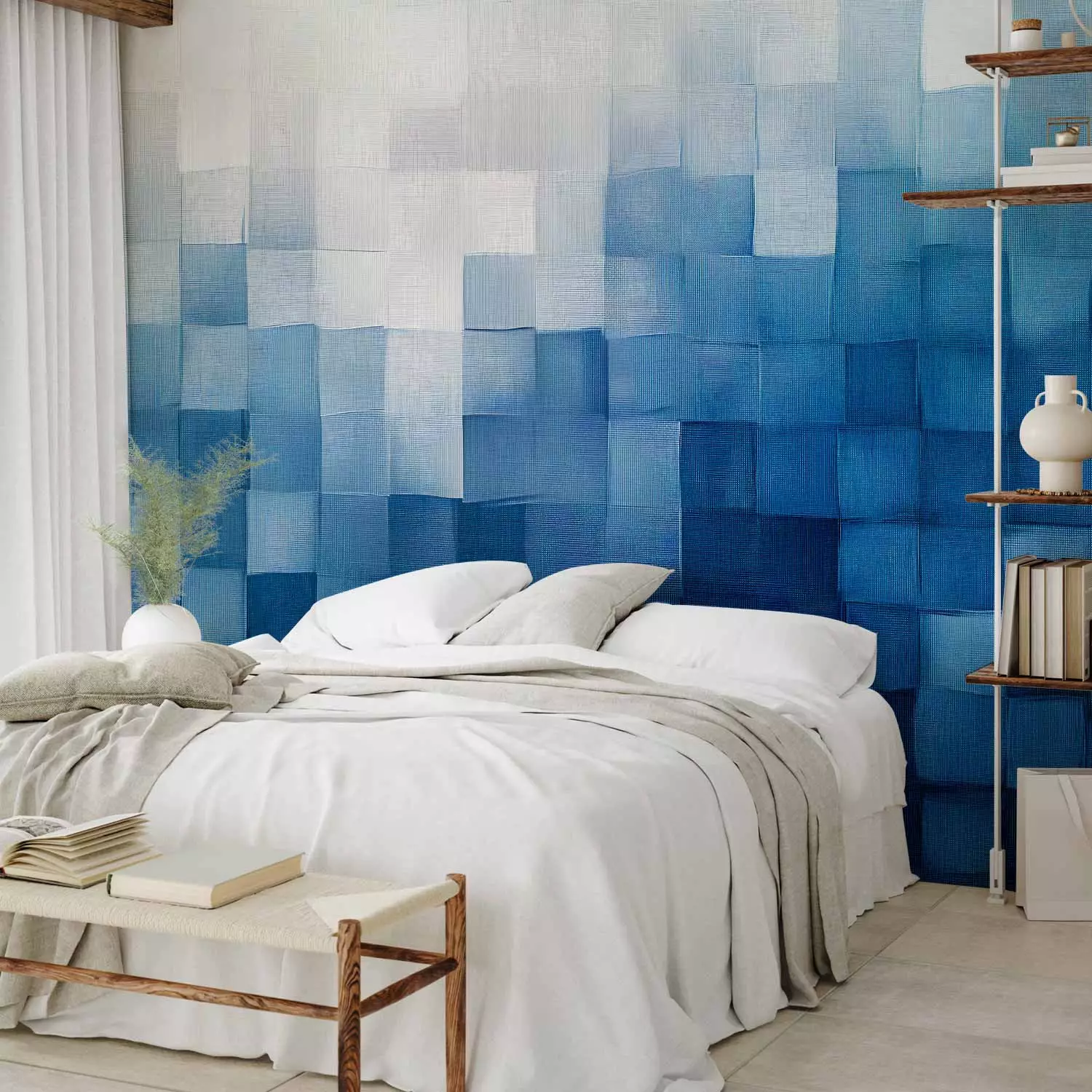 Wall Mural Blue Squares - Gradient Puzzle with Geometric Forms