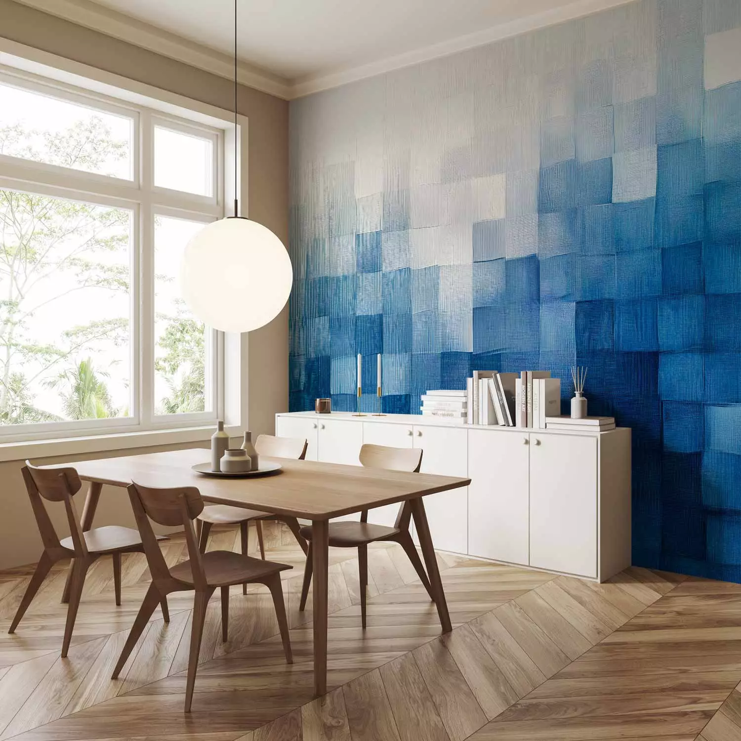 Wall Mural Blue Squares - Gradient Puzzle with Geometric Forms