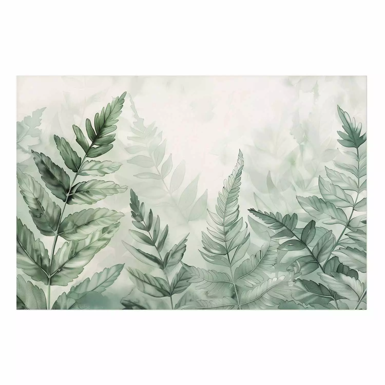 Wall Poster Forest Serenity - subtle leaves in delicate pastel shades on a light background