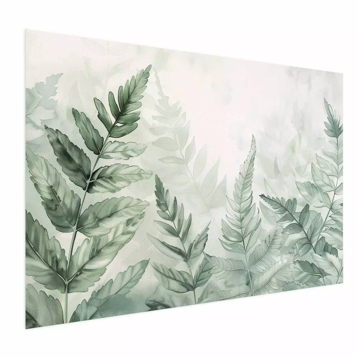 Wall Poster Forest Serenity - subtle leaves in delicate pastel shades on a light background