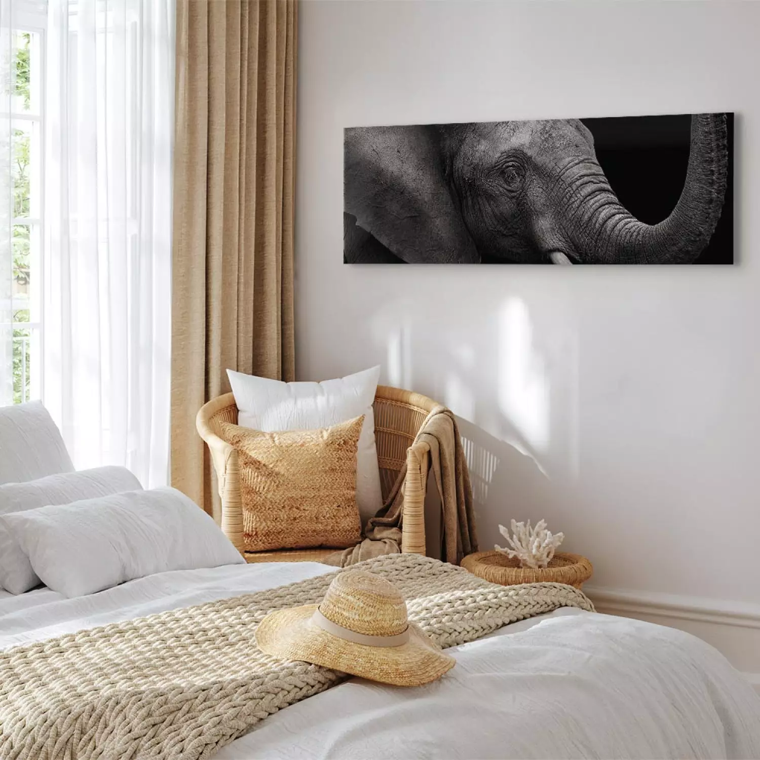 Canvas Art Print A stately elephant - a huge animal with large ears and a trunk