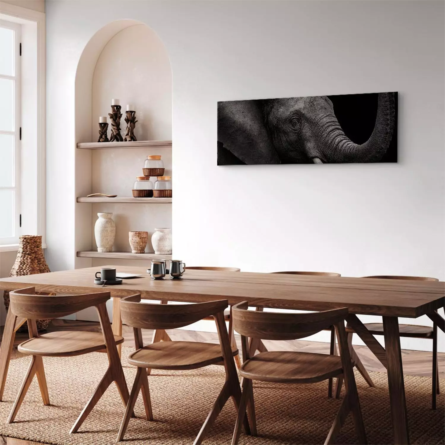 Canvas Art Print A stately elephant - a huge animal with large ears and a trunk