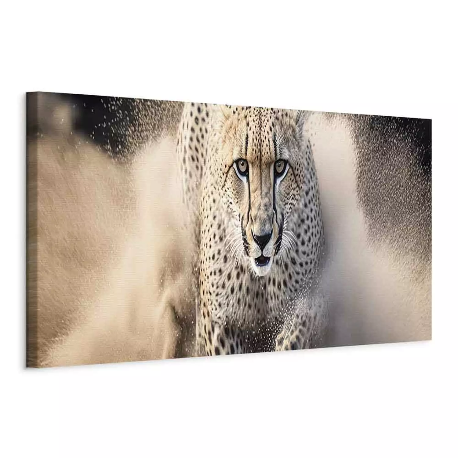 Canvas Art Print Running cheetah - majestic wild animal running in the sand