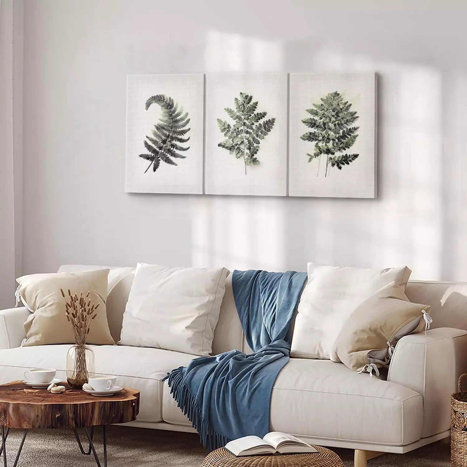 Canvas Print Nature - dark green fern fans on a white background