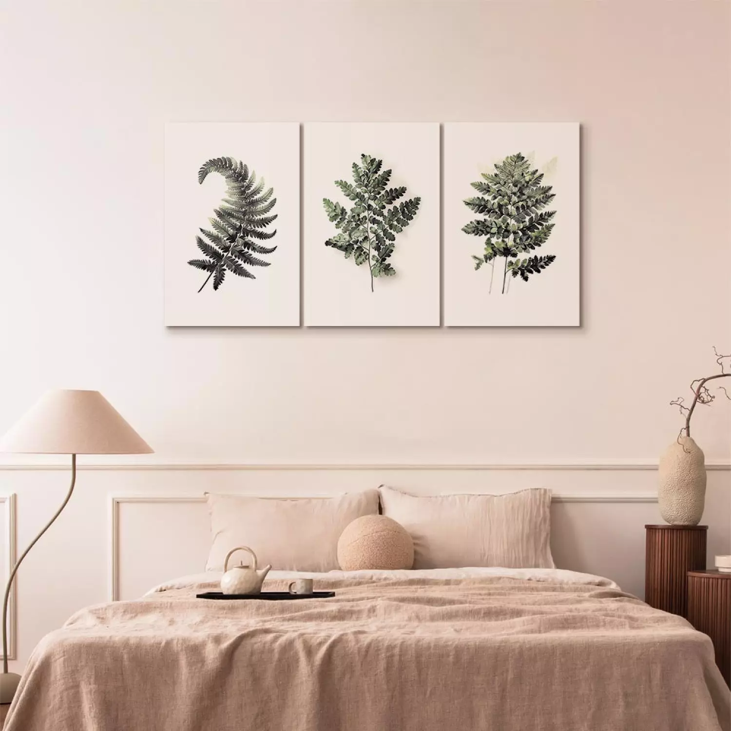 Canvas Print Nature - dark green fern fans on a white background