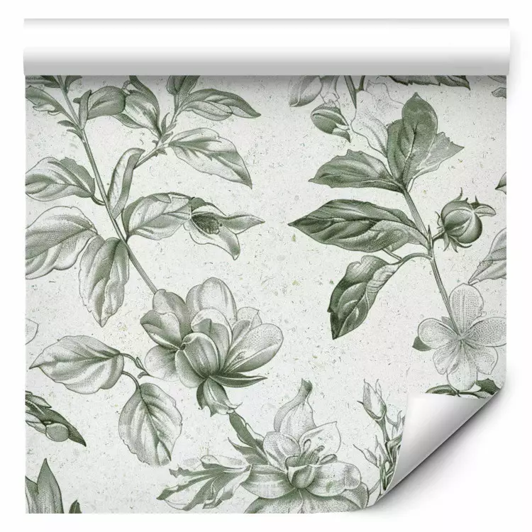 Green ornaments - a pattern of leaves and flowers on a light background