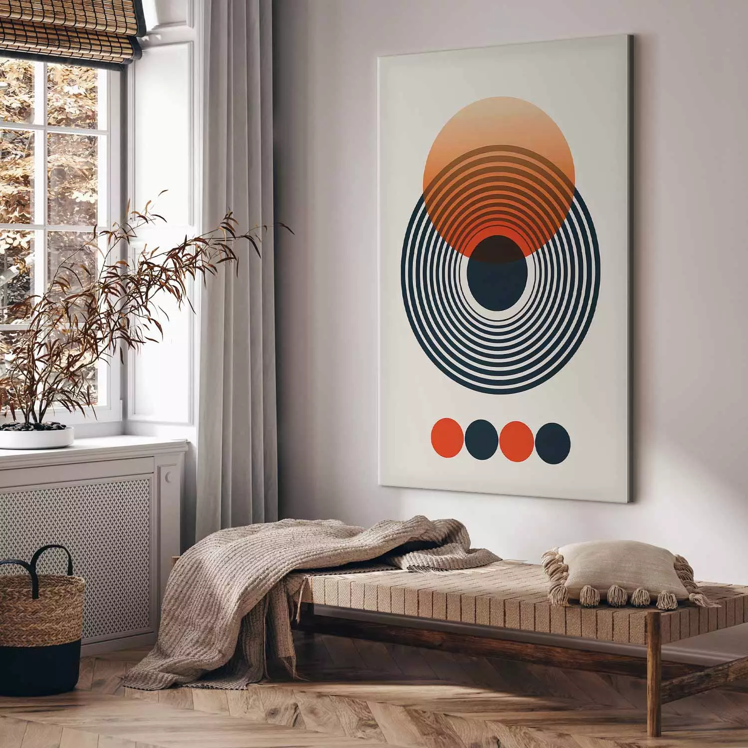 Large canvas print Inspired by Bauhaus - Black and Orange Rings with Gradient Effect