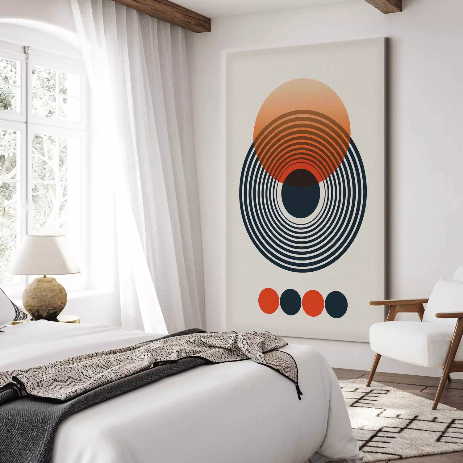 Large canvas print Inspired by Bauhaus - Black and Orange Rings with Gradient Effect