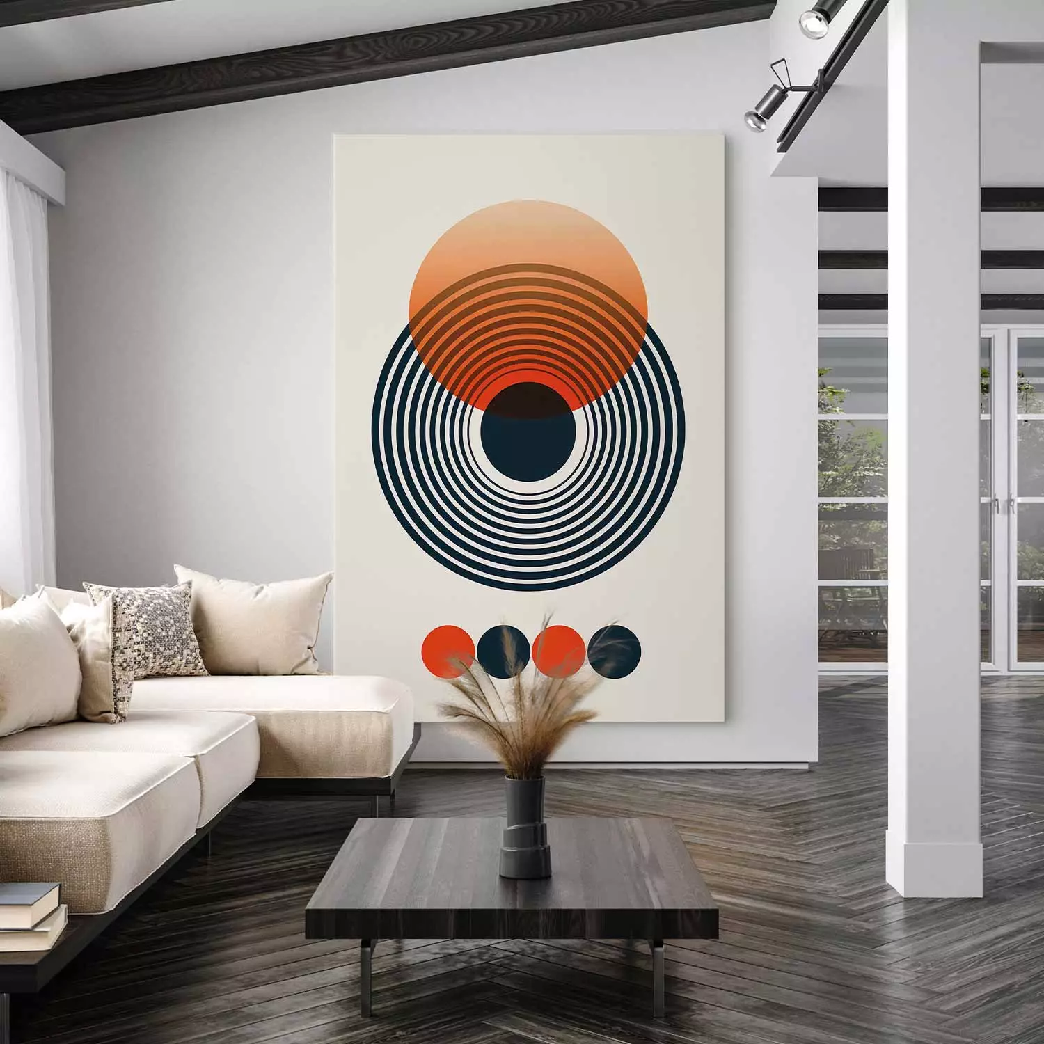 Large canvas print Inspired by Bauhaus - Black and Orange Rings with Gradient Effect