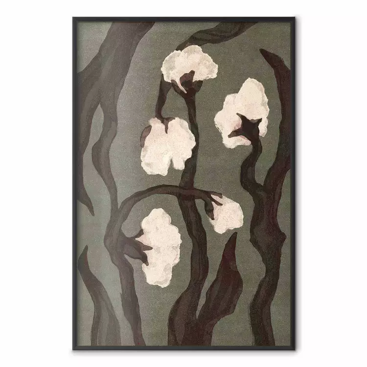 Night flowers - cotton illustration on a green worn background