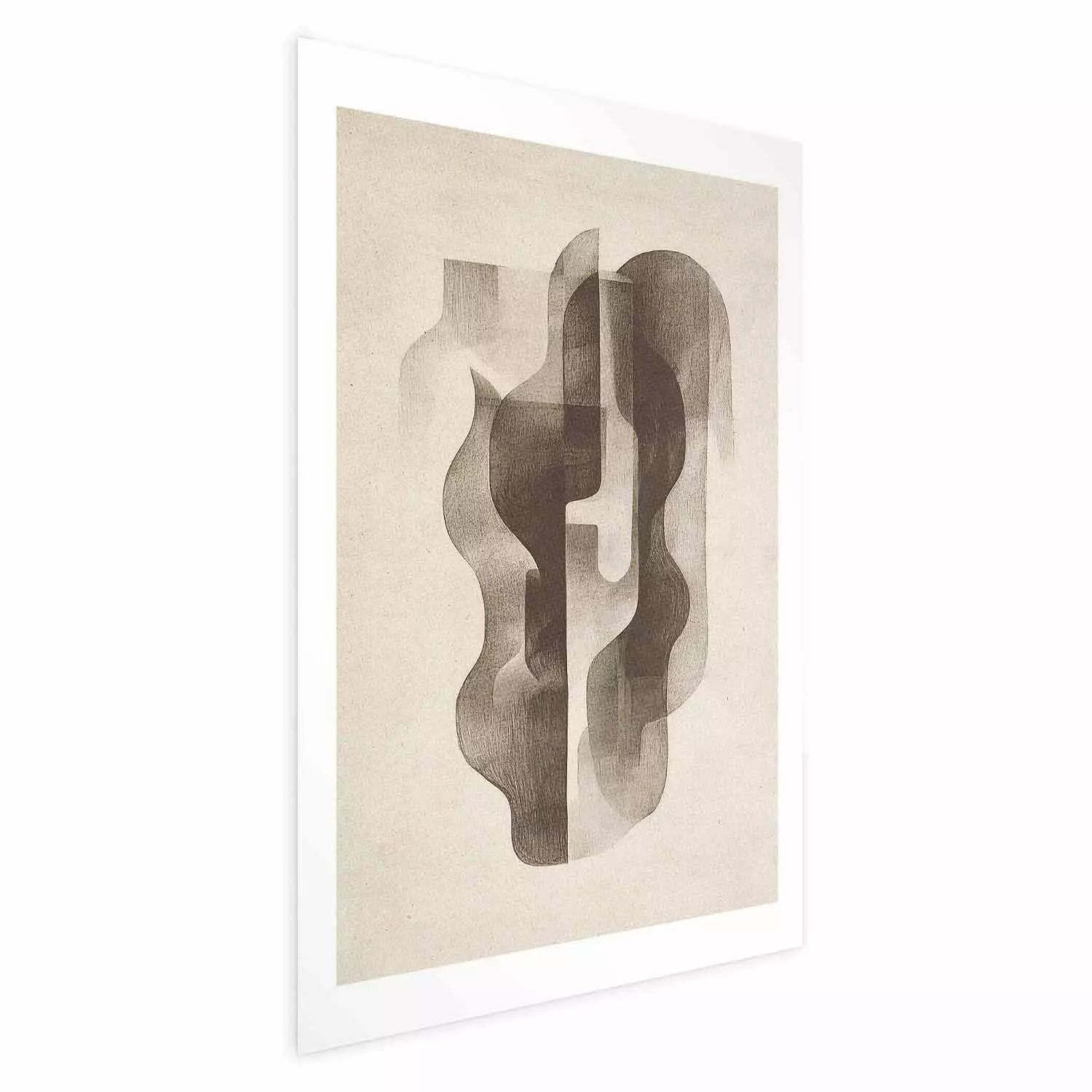 Poster Waving shadows - flowing graphite forms on beige paper
