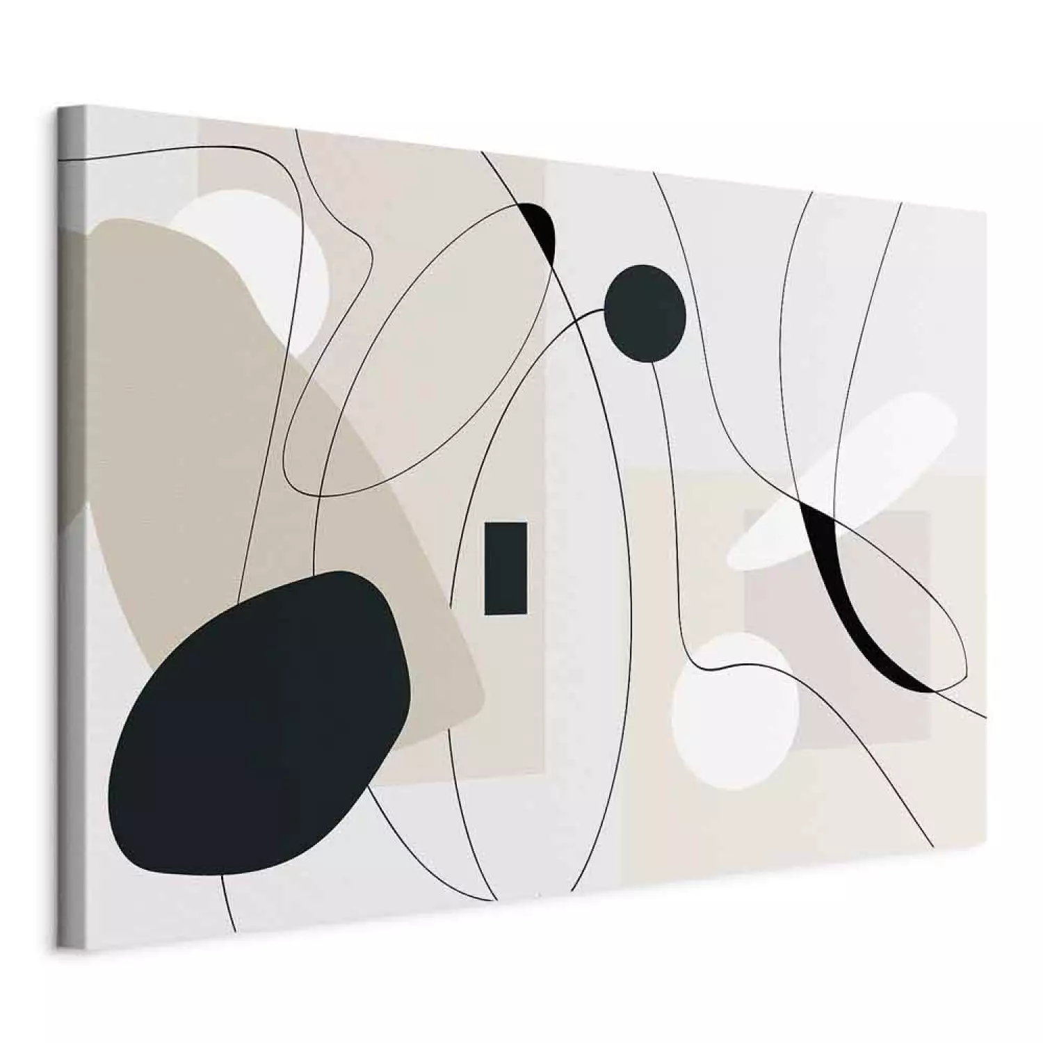 Canvas Print Abstraction - Black Shapes Connected by Lines on a Beige Background