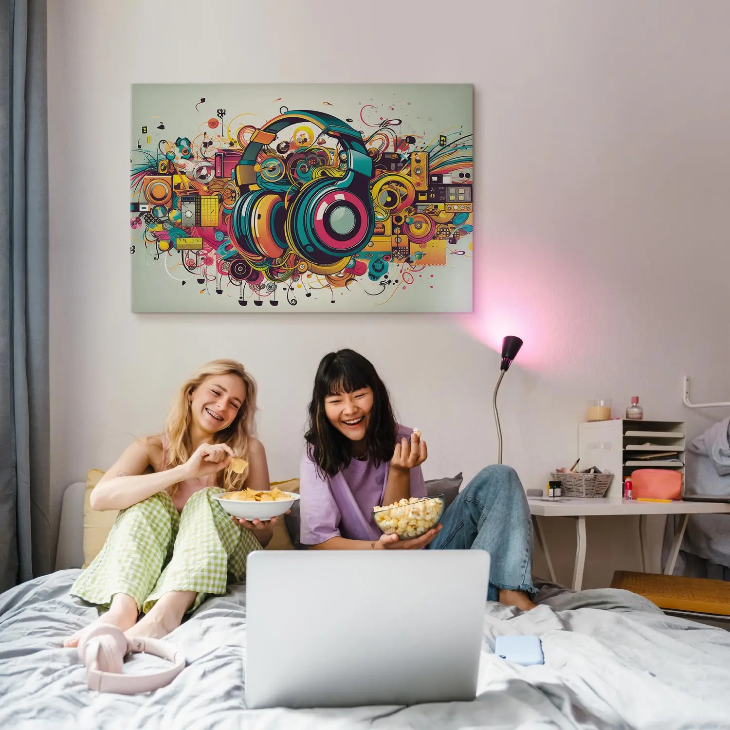アート・デザイン・音楽 Face It: A Visual Reference Canvas Wall Art Multicolored headphones - attributes of a music