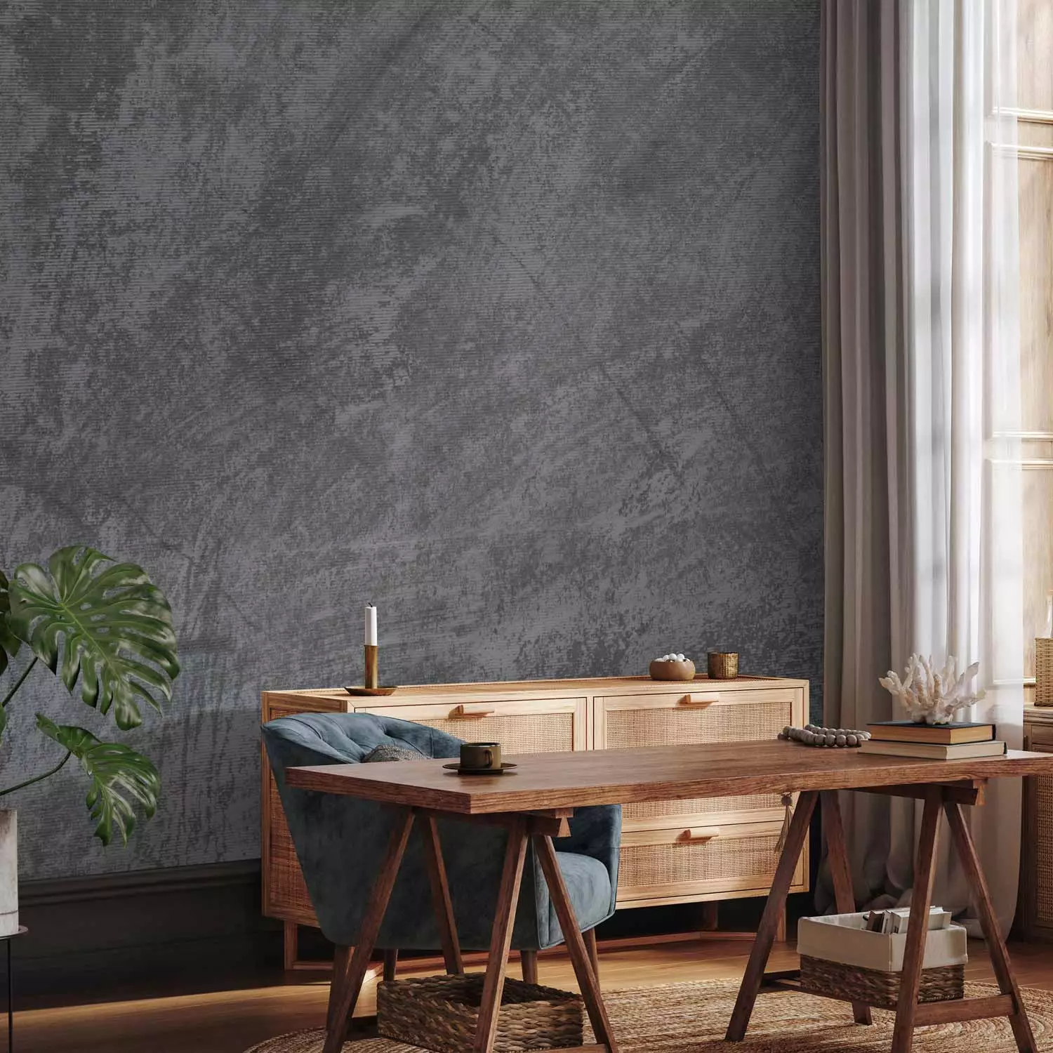 Photo Wallpaper Industrial gray - raw surface with abrasions and streaks