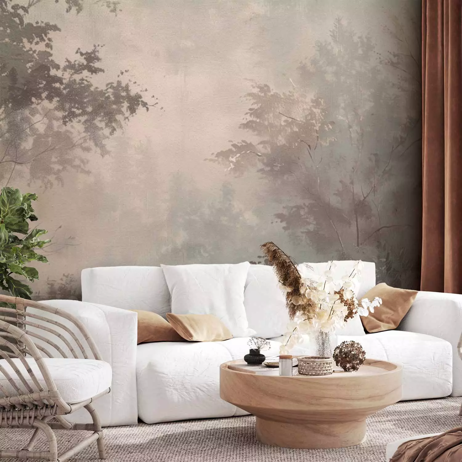 Wall Mural Forest Morning - Impression of a Misty Forest in Pastel Colors