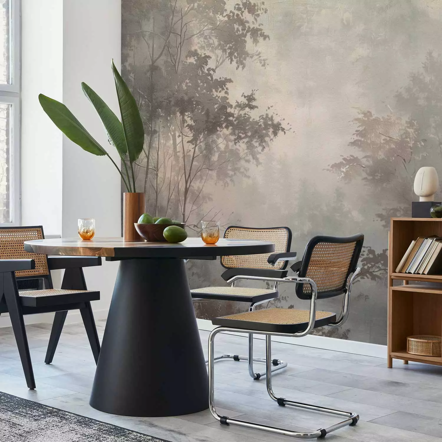 Wall Mural Forest Morning - Impression of a Misty Forest in Pastel Colors
