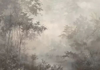Wall Mural Forest Morning - Impression of a Misty Forest in Pastel Colors Wallpaper Cropper