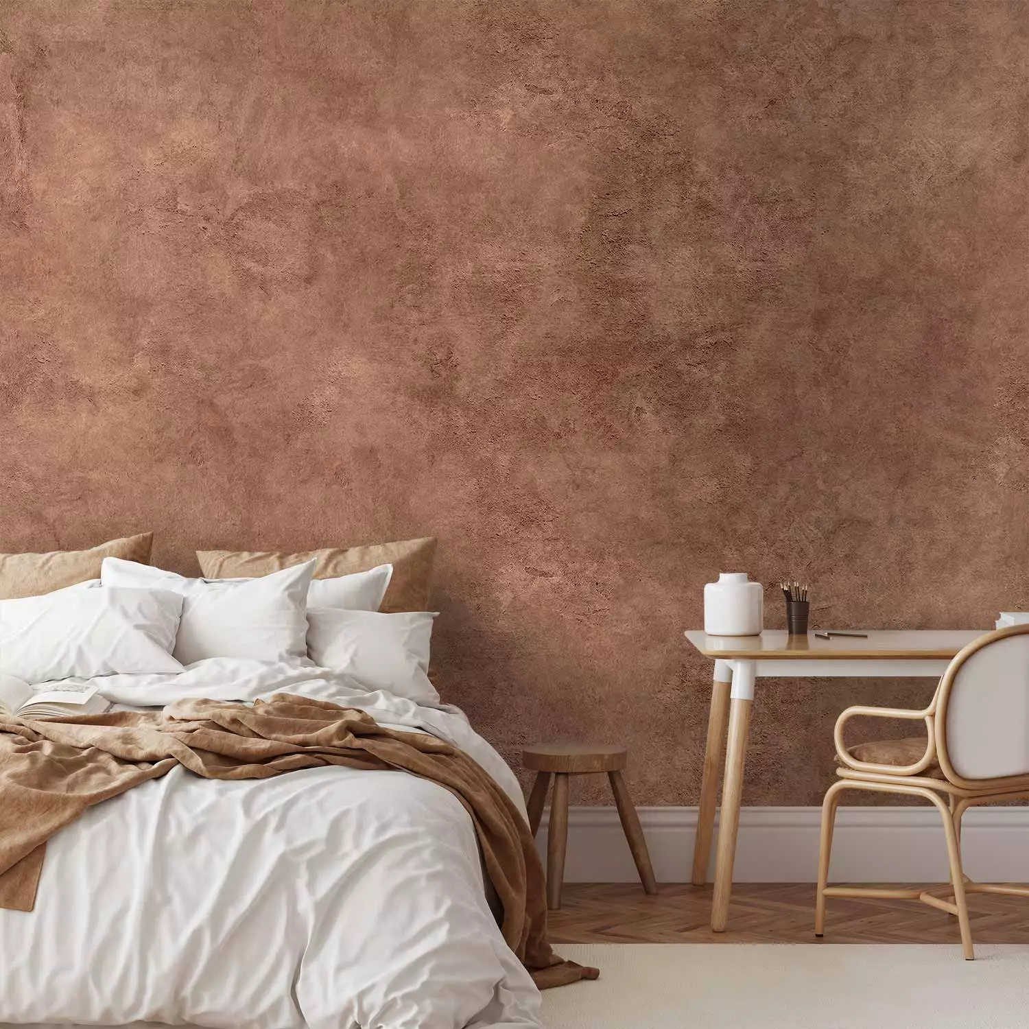 Wall Mural Terracotta and texture - limewash inspired by the natural shade of clay