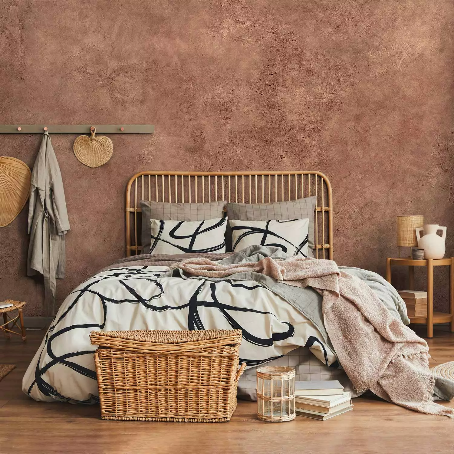 Wall Mural Terracotta and texture - limewash inspired by the natural shade of clay