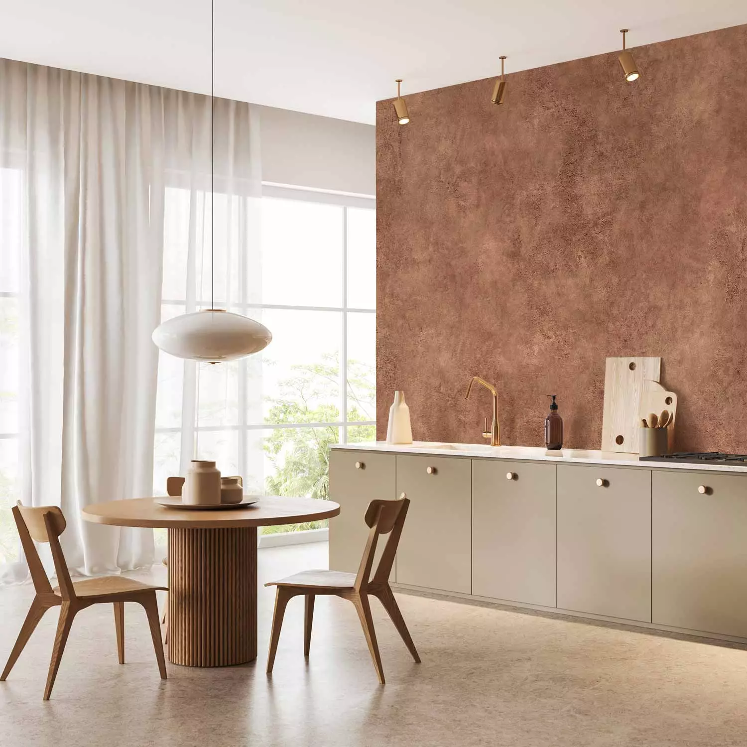 Wall Mural Terracotta and texture - limewash inspired by the natural shade of clay