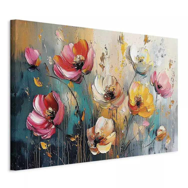 Painterly flowers - colorful poppies among oil paint stains