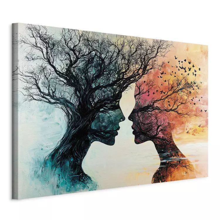 Symbiosis of the elements - an artistic combination of trees, faces and birds