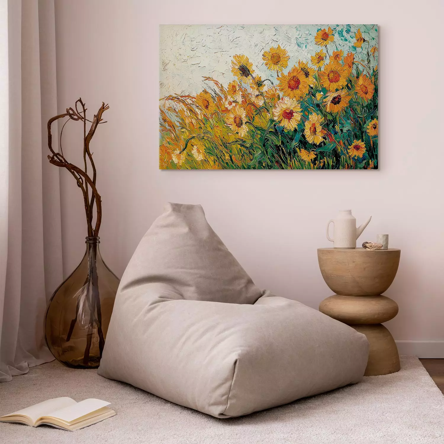 Canvas Print Sunny Meadow - Blooming Sunflowers Inspired by Van Gogh