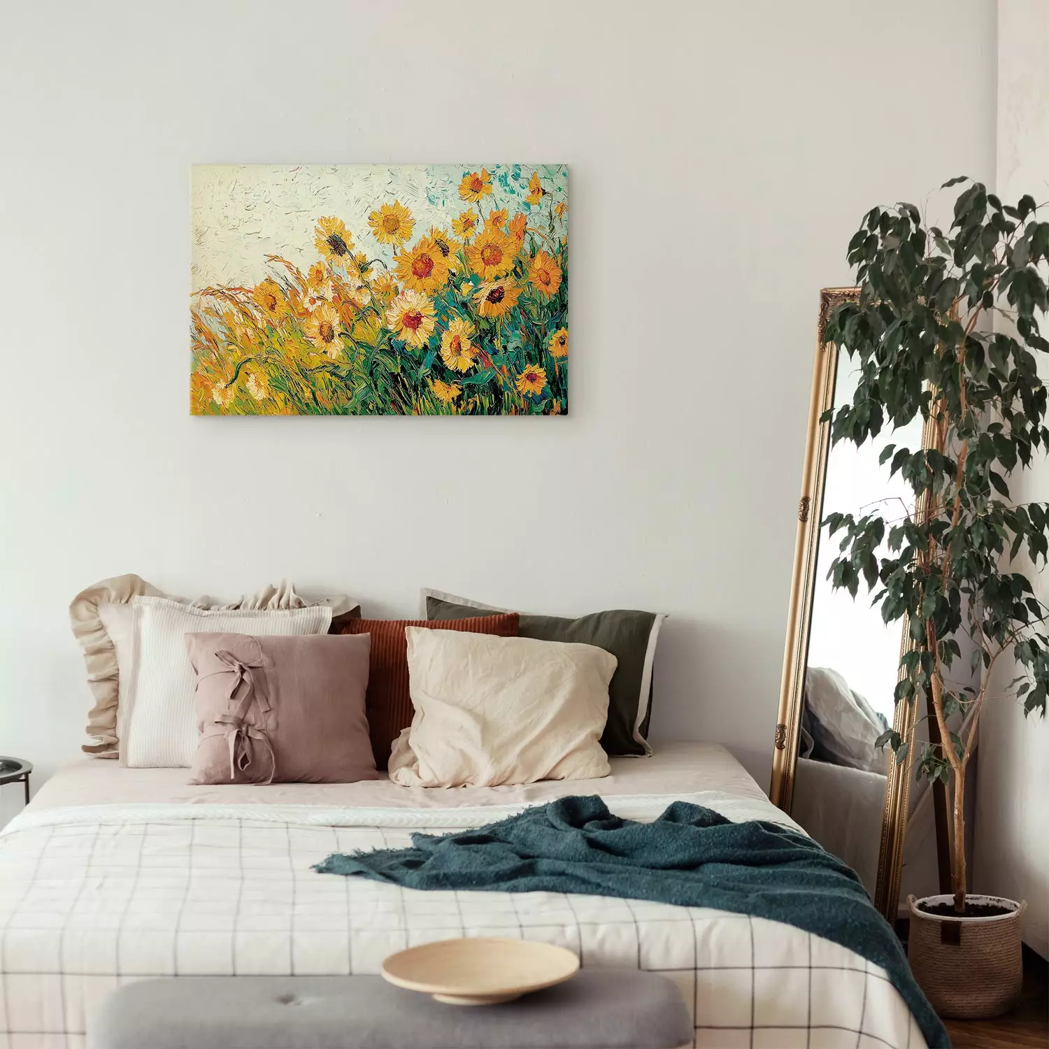 Canvas Print Sunny Meadow - Blooming Sunflowers Inspired by Van Gogh