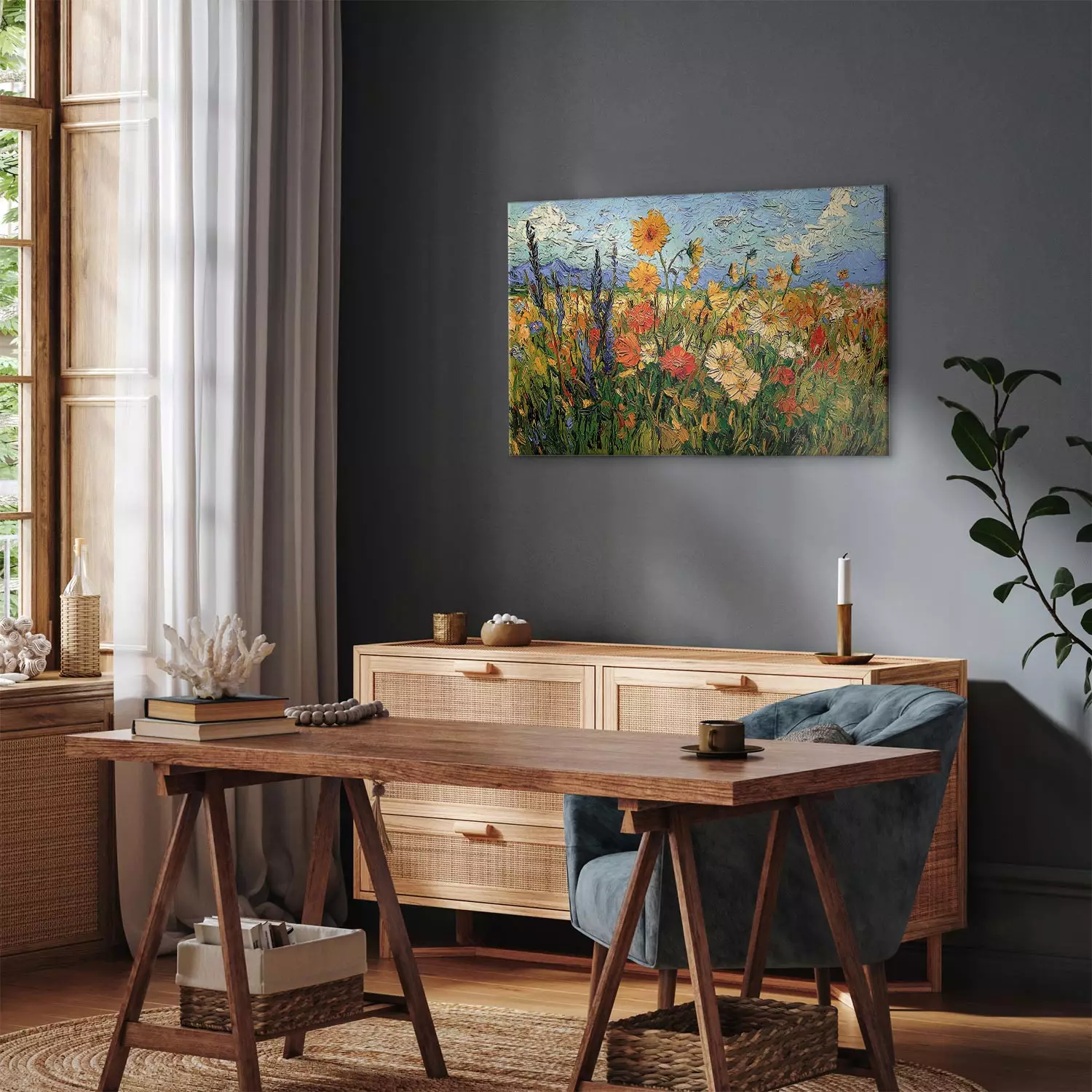 Canvas Print Field Bloom - A Painterly Summer Meadow of Multi-Colored Flowers