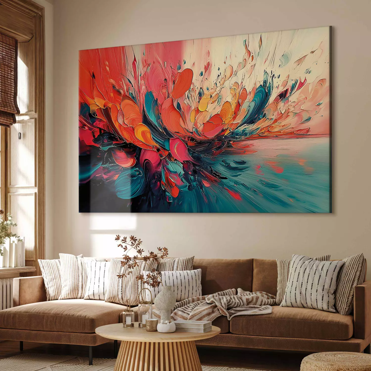 Large XXL canvas print Colorful Swirl - An abstract explosion of paint in  energetic shades - bimago, image size:1500x1500