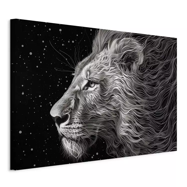 Symbol of strength - black and white lion with abstract lines