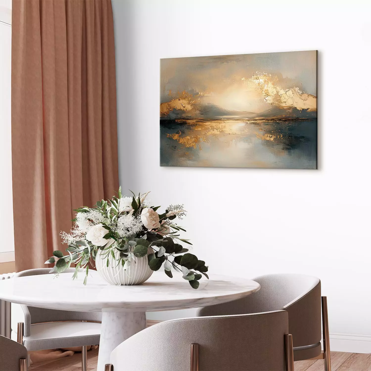 Canvas Golden Reflection - an artistic vision of a landscape with reflections of light