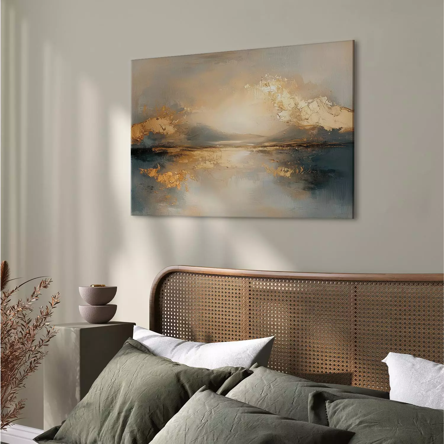Canvas Golden Reflection - an artistic vision of a landscape with reflections of light