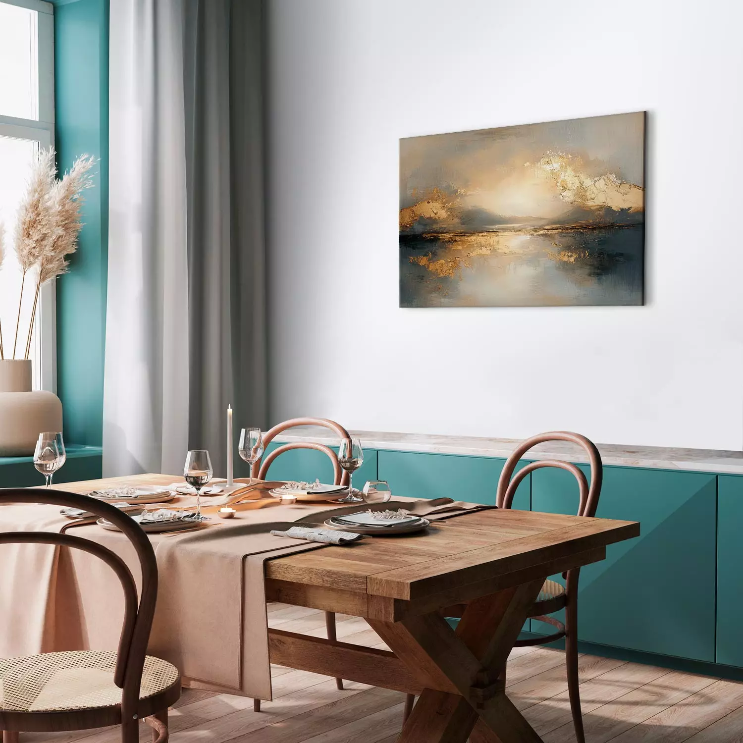 Canvas Golden Reflection - an artistic vision of a landscape with reflections of light