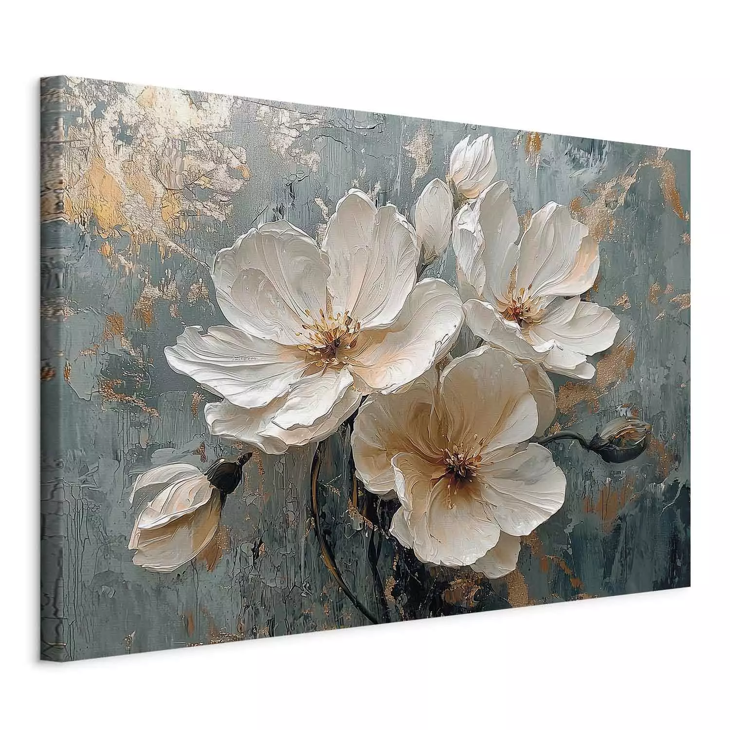 Canvas Art Print White apple tree - flowering plants on a blue and gold background