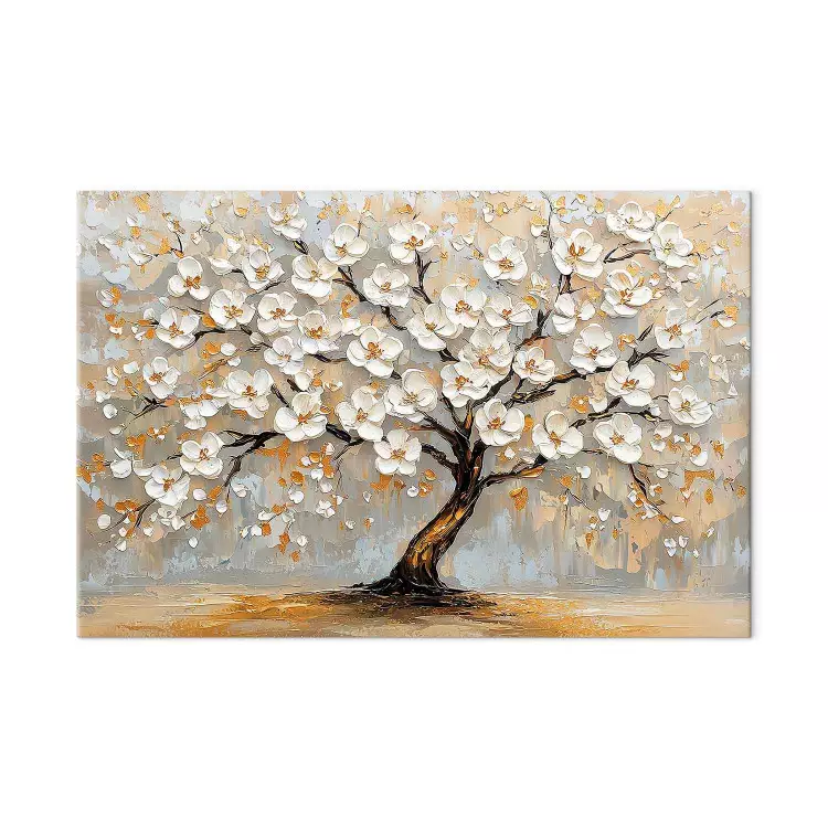 Cherry Blossom - A tree covered with white flowers and golden leaves