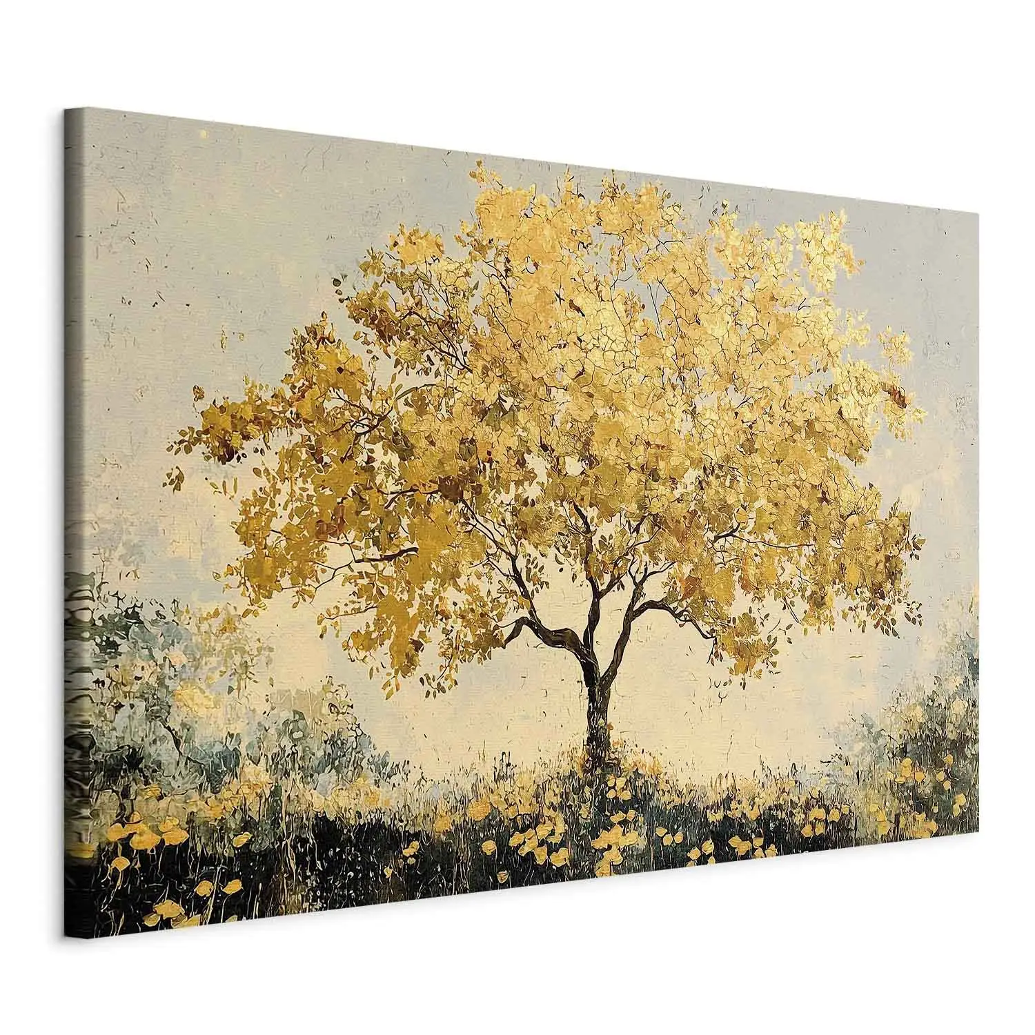 Large XXL canvas print Autumn crown - a spreading tree in golden