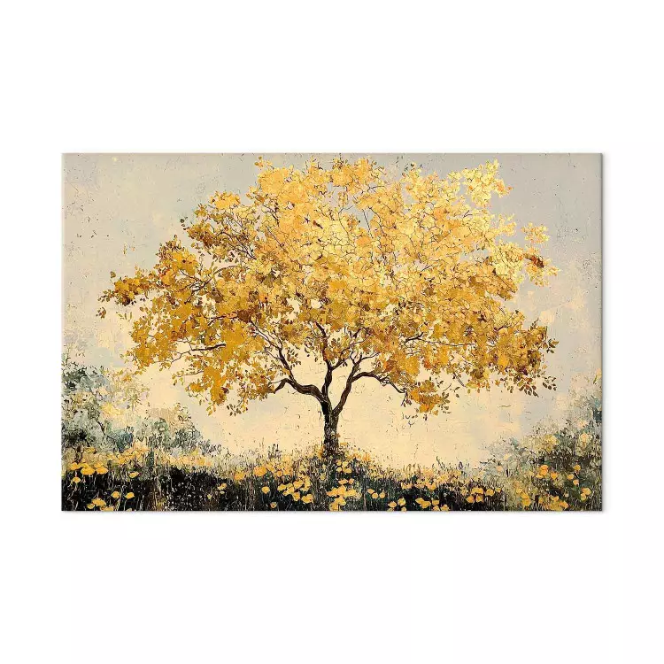Autumn crown - a spreading tree in golden shades in a clearing