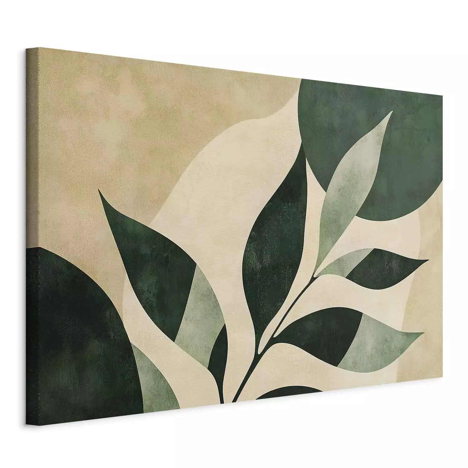 Canvas Art Print Trembling leaves - a mid-century style composition in shades of deep green