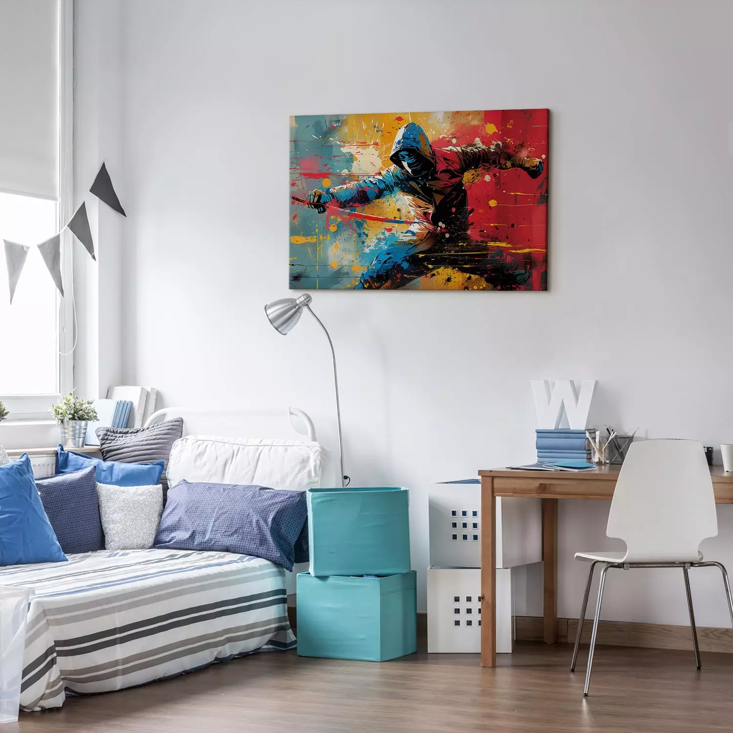 Canvas Art Print Street Fighter - Colorful Graffiti Style Swords Character