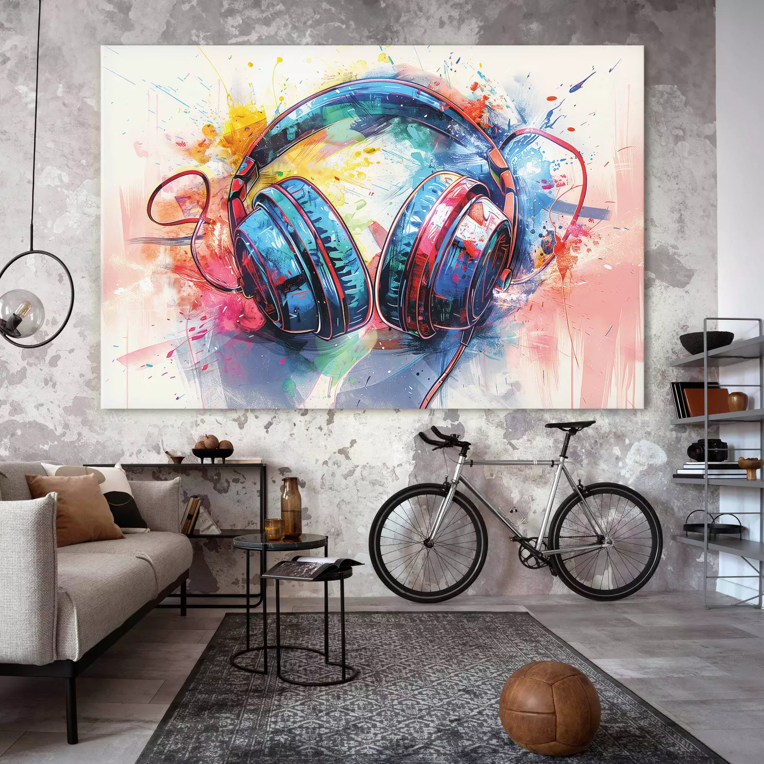 Large XXL print DJ headphones - expressive illustration with