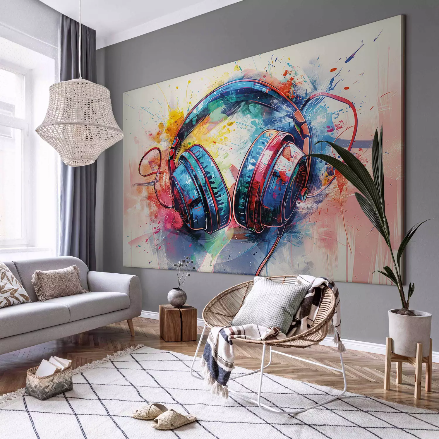 Large XXL print DJ headphones - expressive illustration with