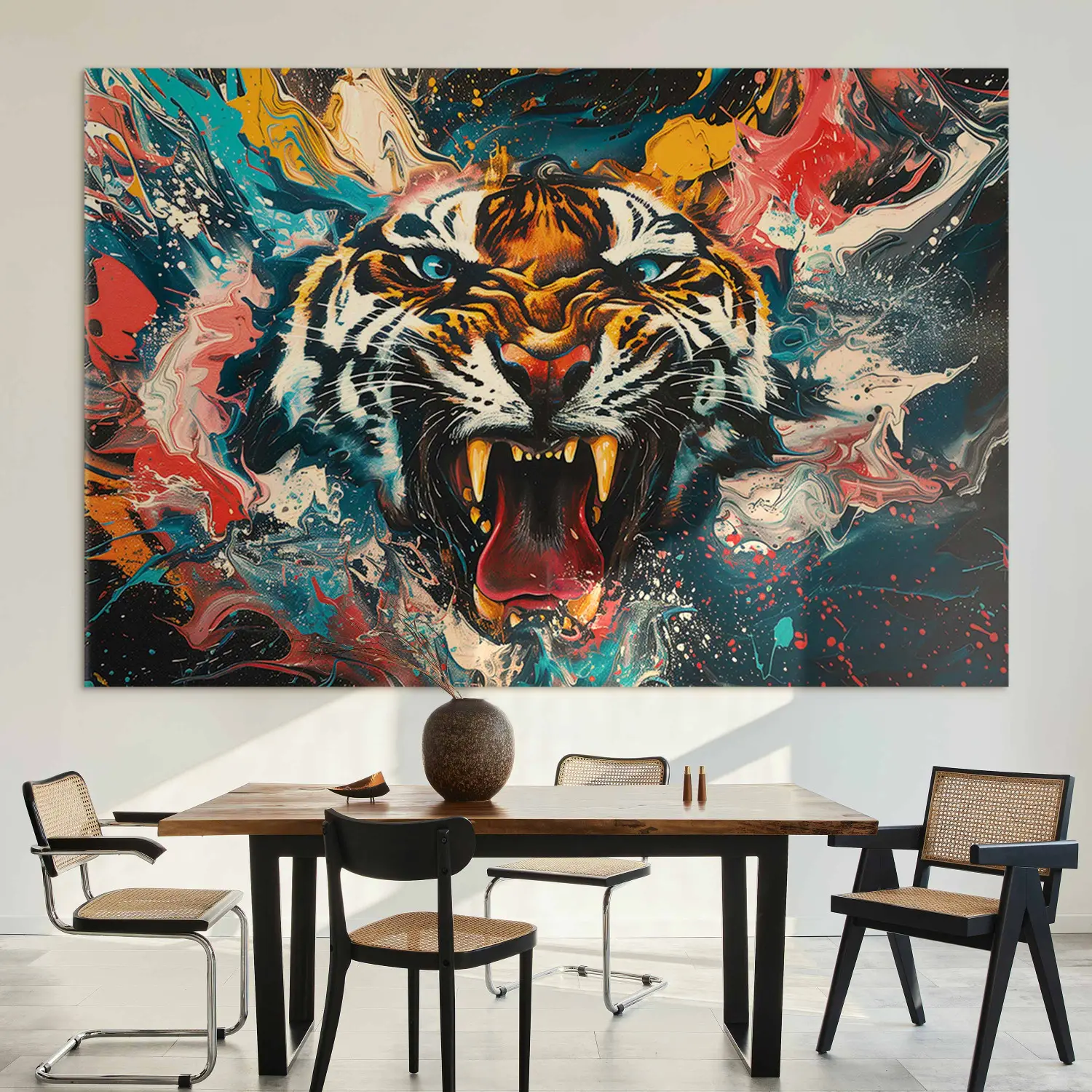 Large XXL print Wild cat - expressive painting with color spots in