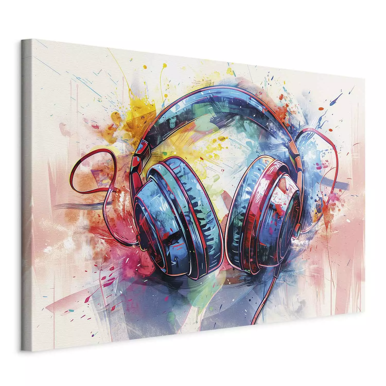 Canvas Wall Art Abstract Music – DJ Headphones in Colorful Graffiti  Illustration - bimago