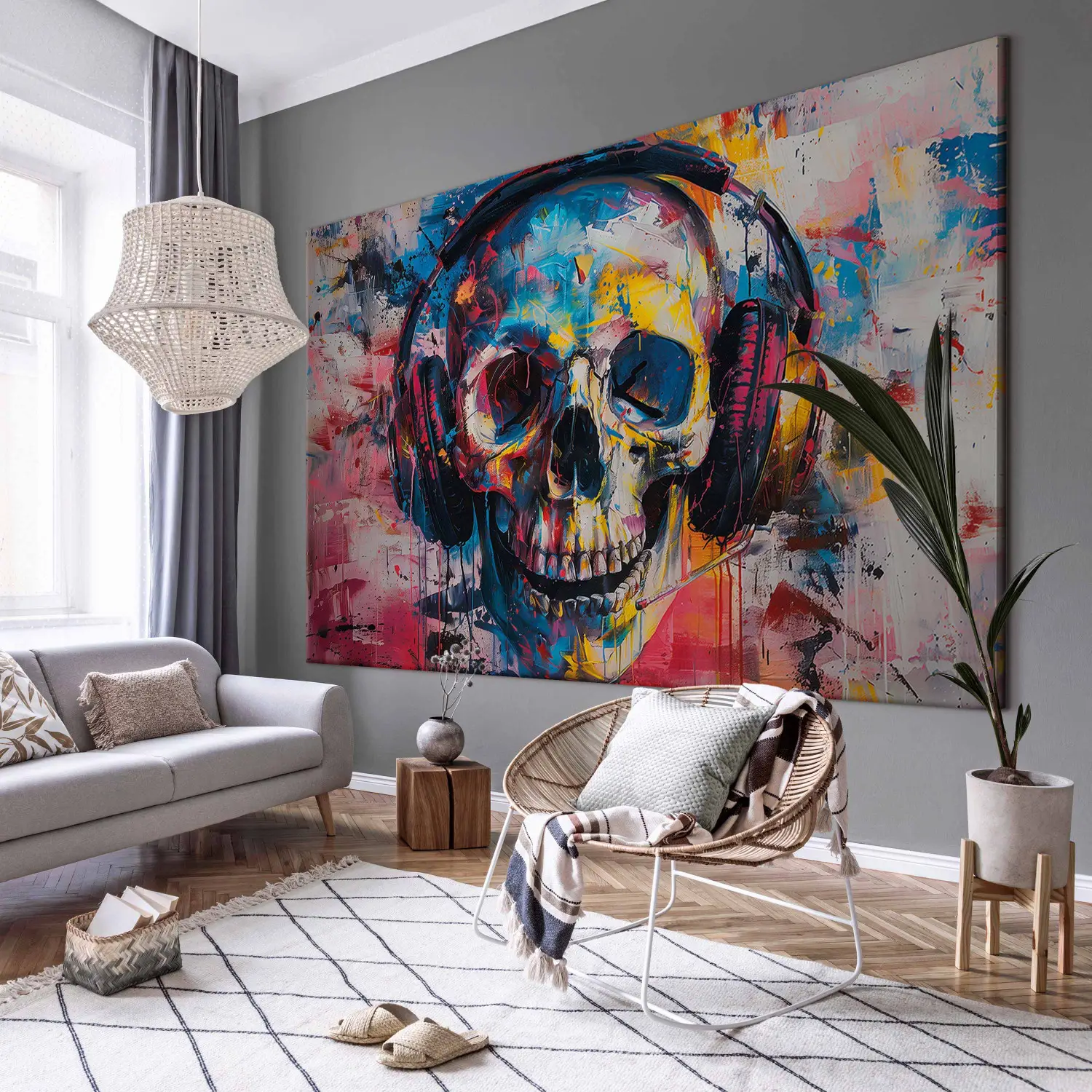Large XXL print Colorful Skull - Dark, Painterly Motif with