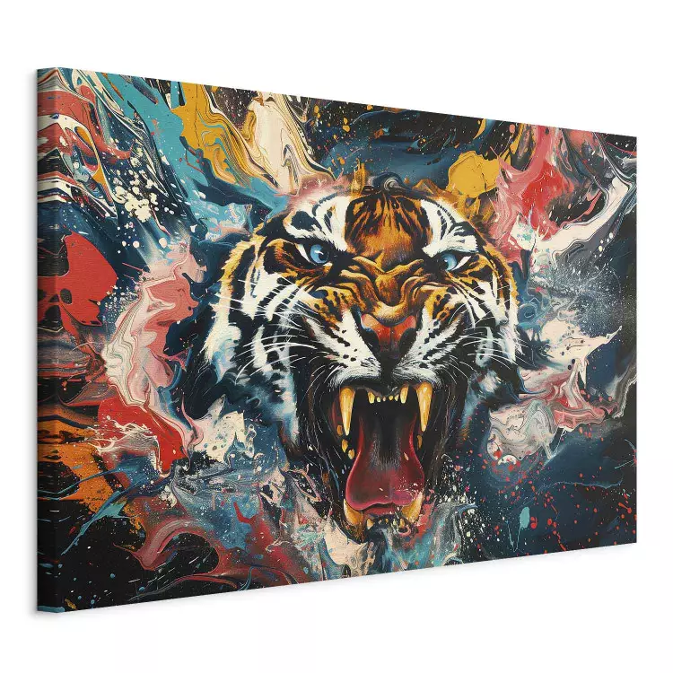 Canvas Print Roaring tiger – a street art wild animal in a